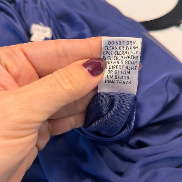 Cache Blue Beaded One Shoulder Draped Dress Size 10 - Picture 7 of 12